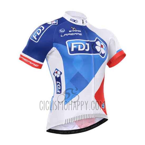FDJ Cycling Jersey Bib Short 2015 Short Sleeve White and Blue